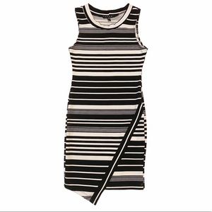 Women’s Snap Black White Stripe Bodycon Column Dress NWT